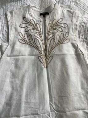 Banana Republic White Midi Dress with Gold Embroidery